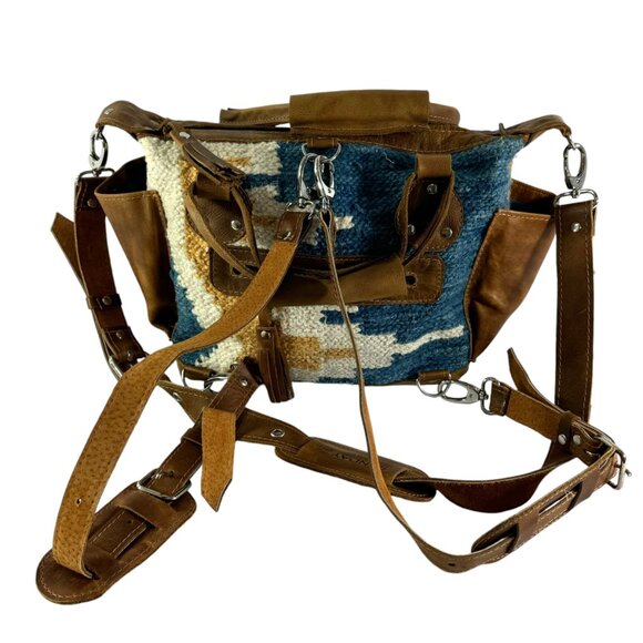 SUNDAY ISLE Multicolor Wool & Brown Leather Women's Satchel Shoulder Backpack - Picture 8 of 12